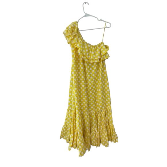 Lisa Marie Fernandez x Target Polka Dot Midi Dress Size M Yellow One Shoulder - Picture 3 of 9